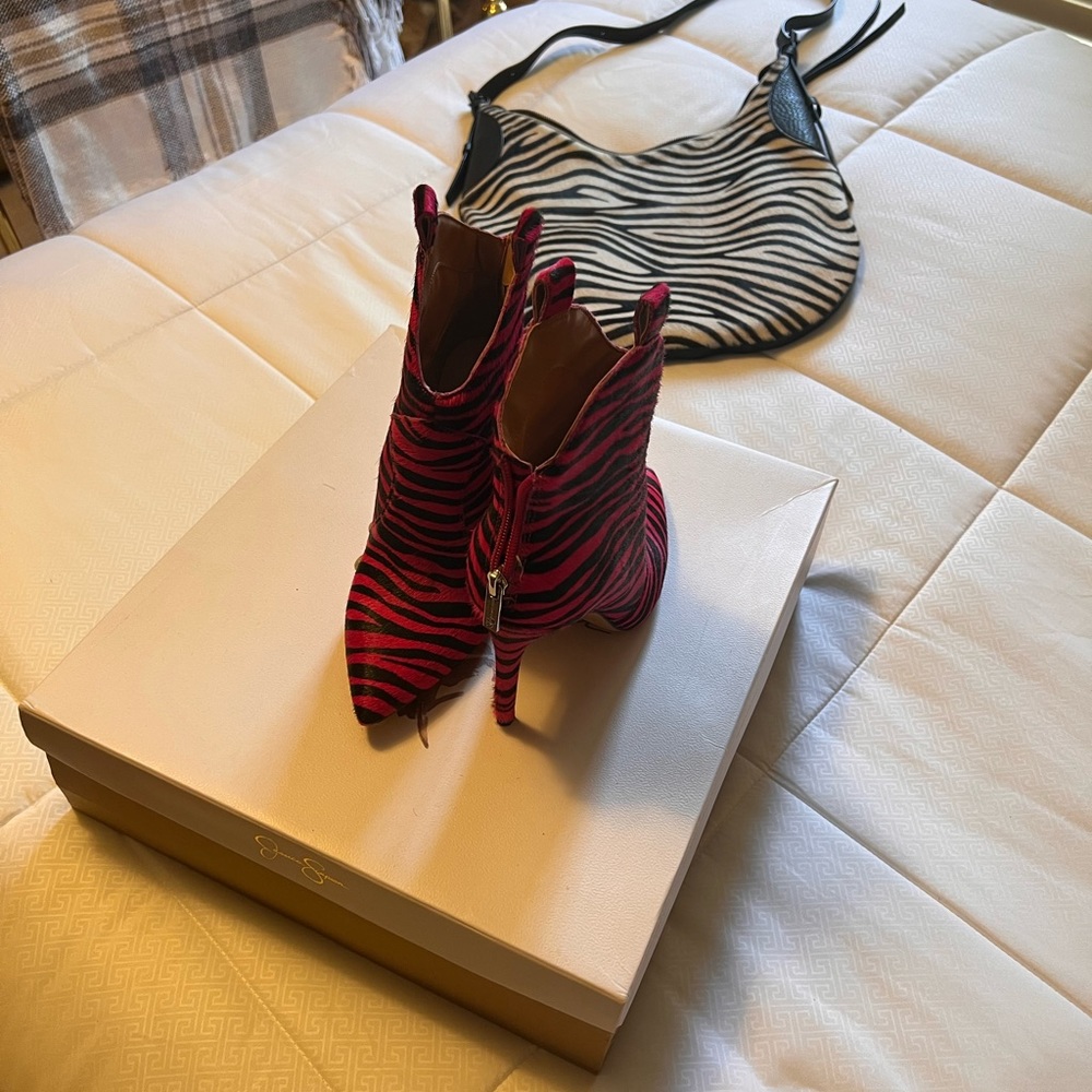 Pink & Black zebra calf hair booties